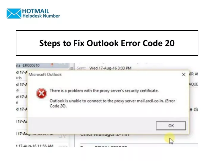 steps to fix outlook error code 20
