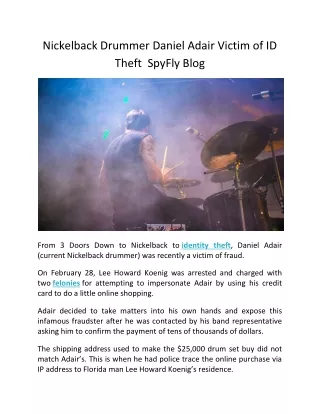 Nickelback Drummer Daniel Adair Victim of ID Theft  SpyFly Blog