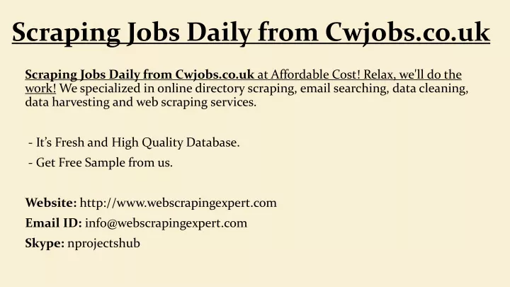 scraping jobs daily from cwjobs co uk