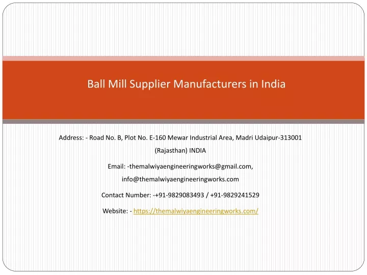 ball mill supplier manufacturers in india