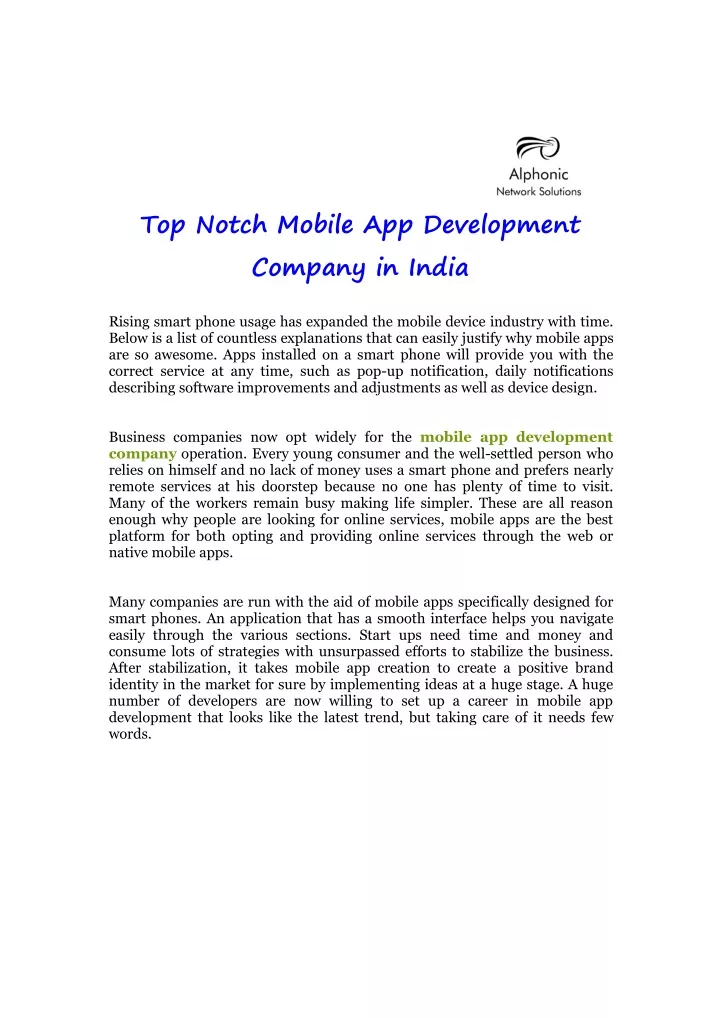 top notch mobile app development company in india