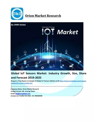 Global IoT Sensors Market Growth, Size, Share, Industry Report and Forecast to 2019-2025