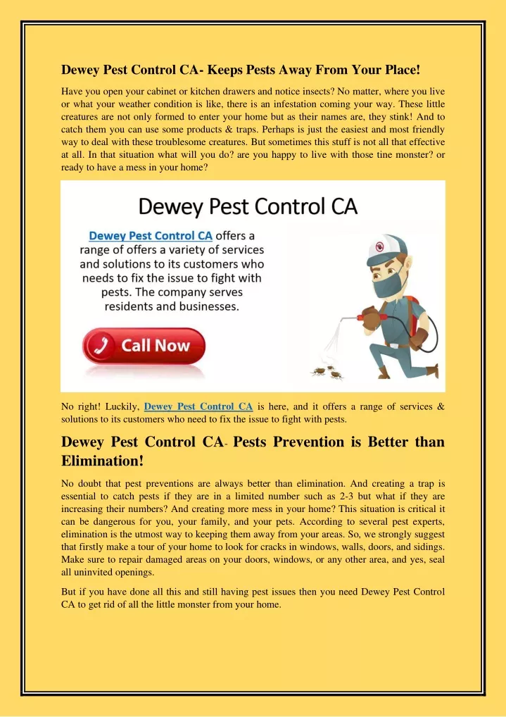 dewey pest control ca keeps pests away from your
