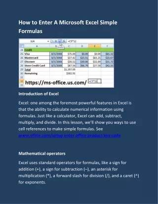 how to enter a microsoft excel simple formulas