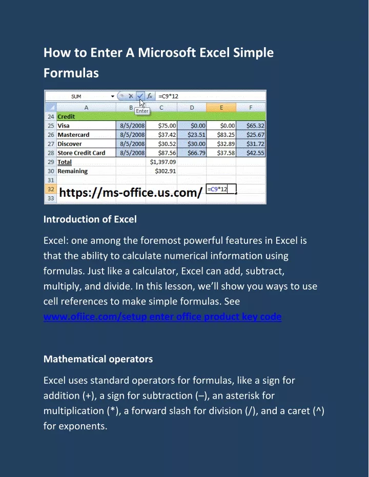 how to enter a microsoft excel simple formulas