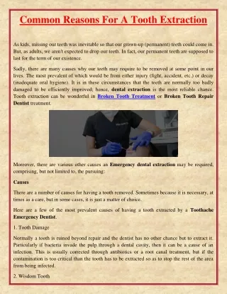 common reasons for a tooth extraction