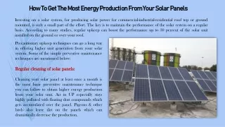 How To Get The Most Energy Production From Your Solar Panels