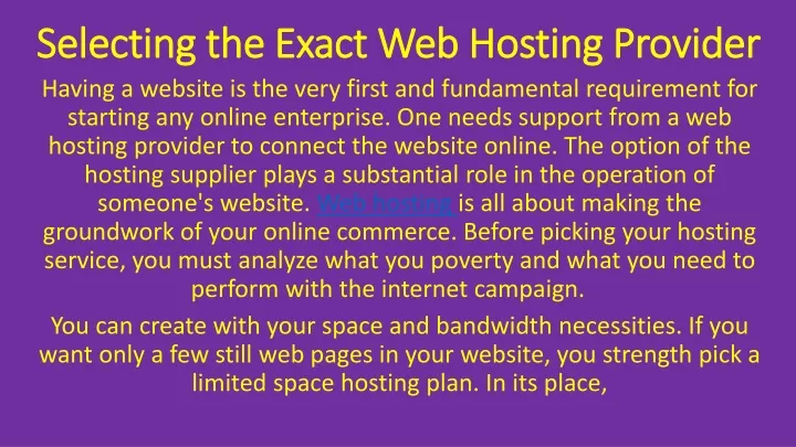selecting the exact web hosting provider