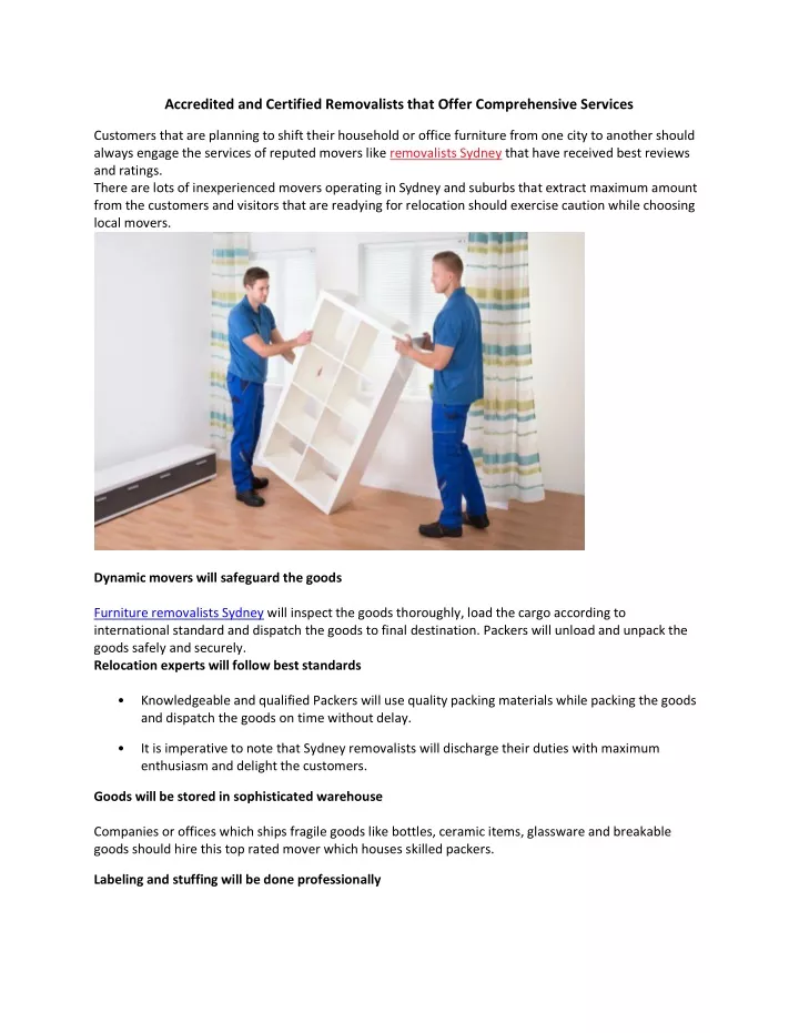 accredited and certified removalists that offer