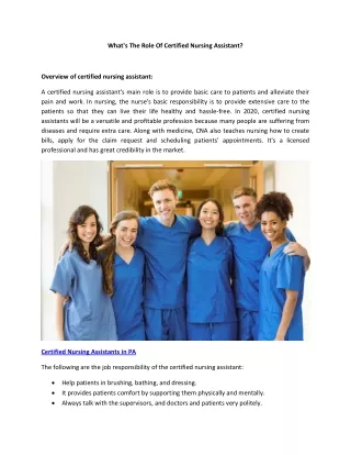 what s the role of certified nursing assistant