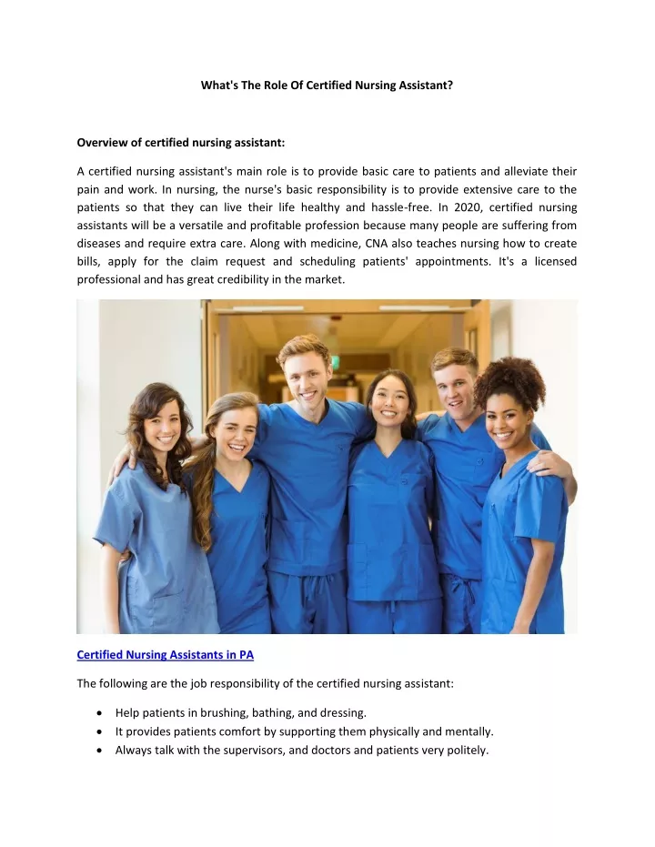 what s the role of certified nursing assistant