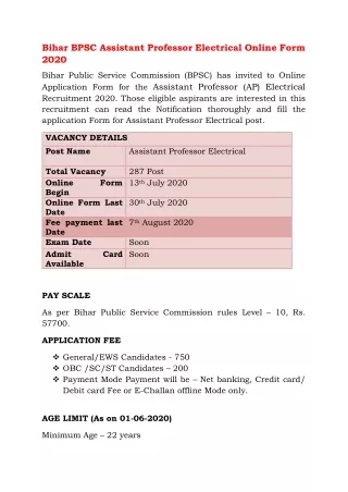 bihar bpsc assistant professor electrical online