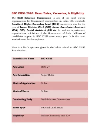 ssc chsl 2020 exam dates vacancies eligibility