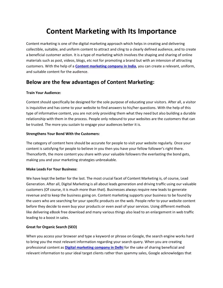 content marketing with its importance