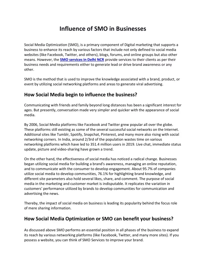 influence of smo in businesses