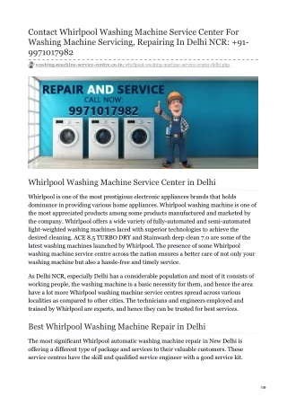 Whirlpool Washing Machine Service Center in Delhi