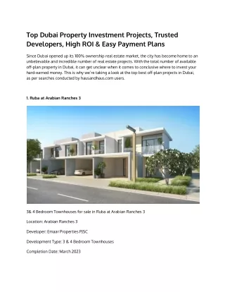 Top Dubai Property Investment Projects, Trusted Developers, High ROI & Easy Payment Plans