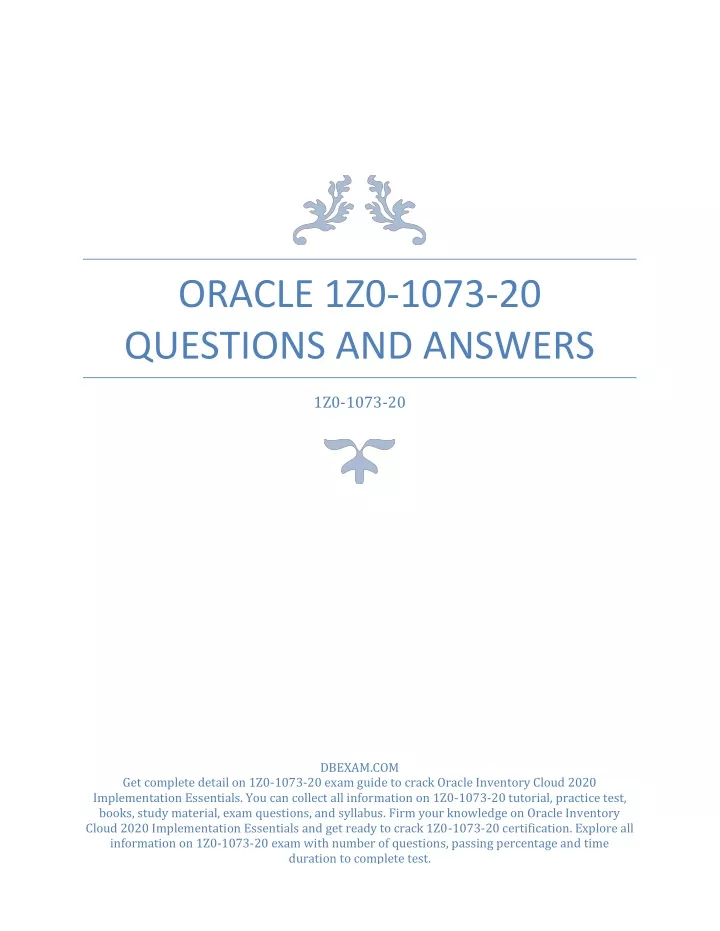 oracle 1z0 1073 20 questions and answers