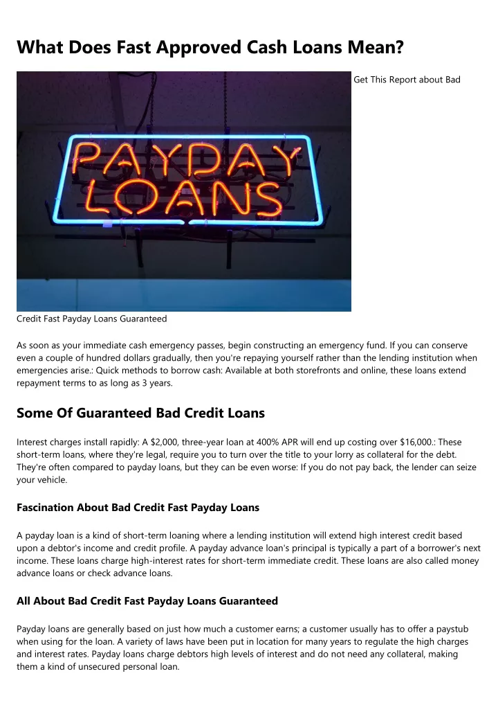 what does fast approved cash loans mean