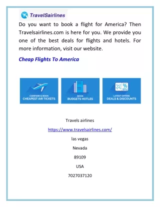 Cheap Flights To America | Travelsairlines.com